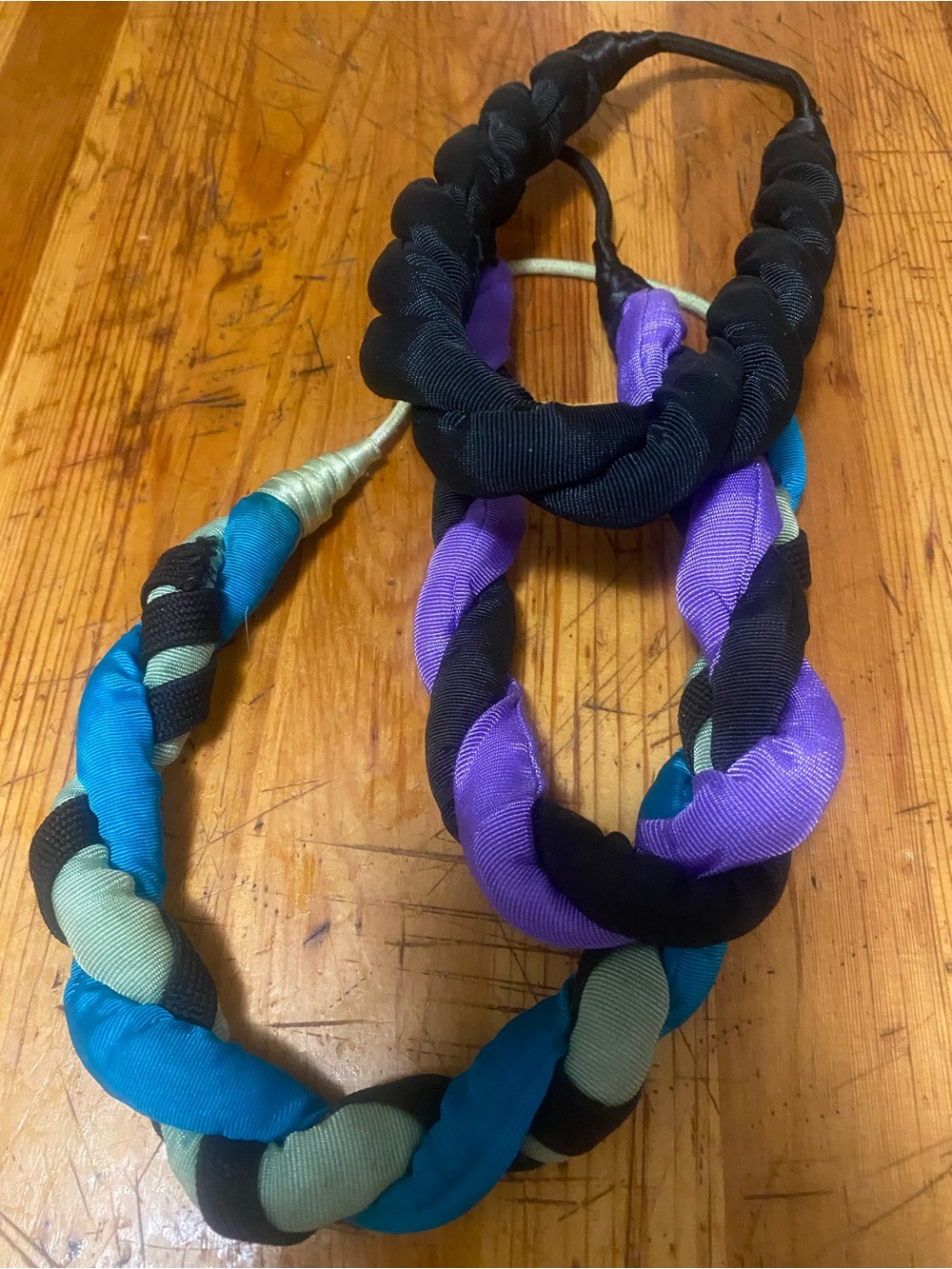 Black, Purple & Teal Braided Fabric Statement Necklace
